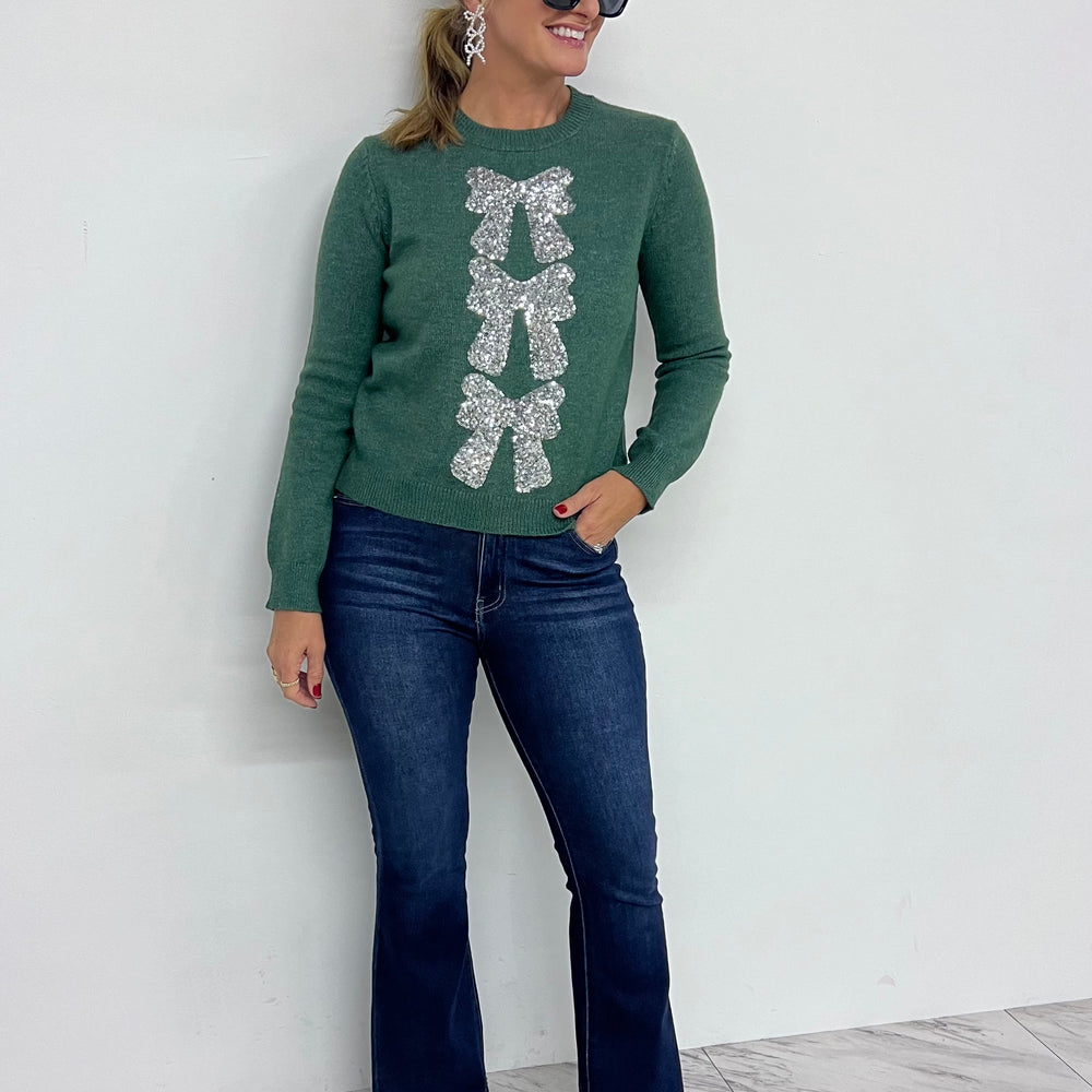 
                  
                    Season To Shine Bow Sweater (Green)-FINAL SALE
                  
                