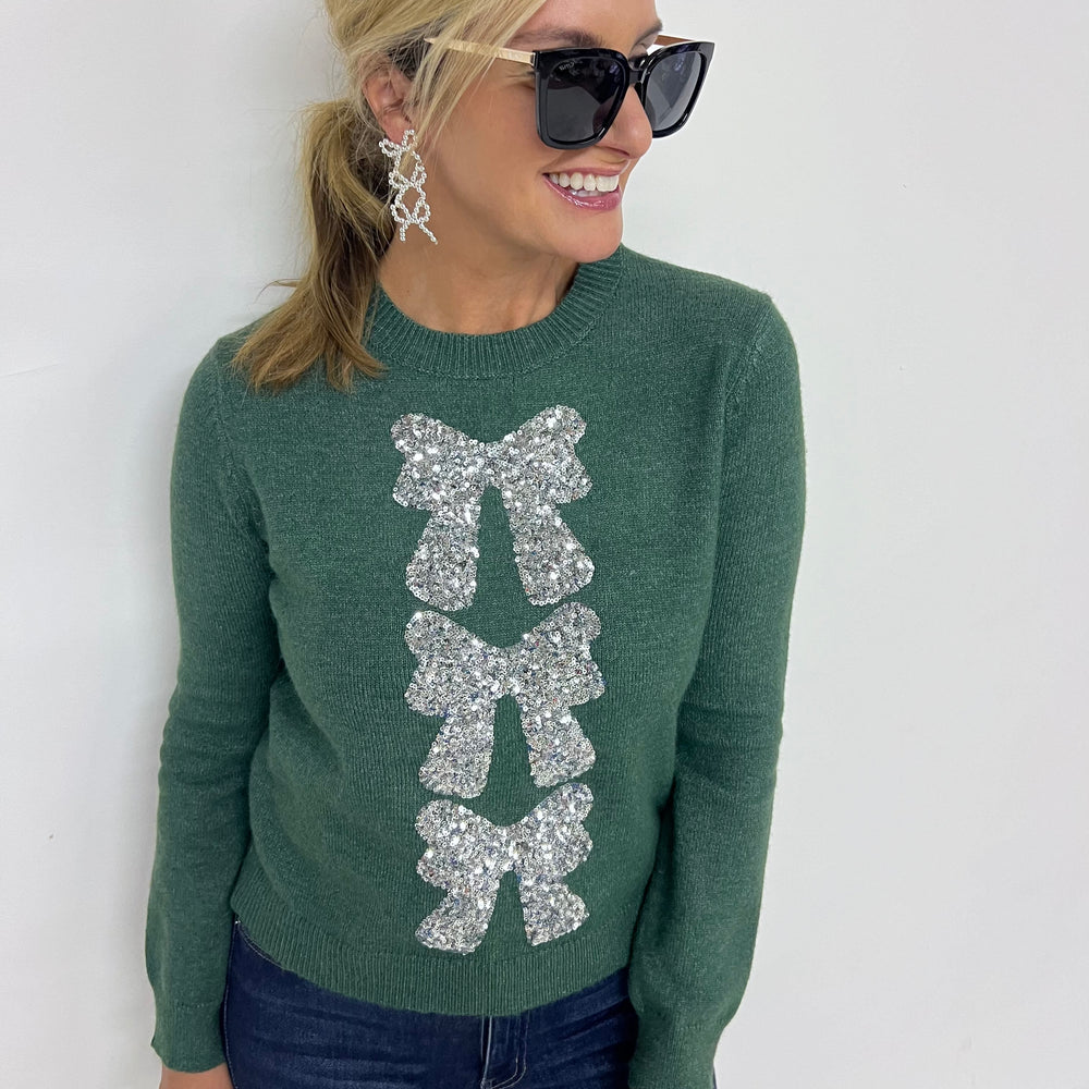 Season To Shine Bow Sweater (Green)