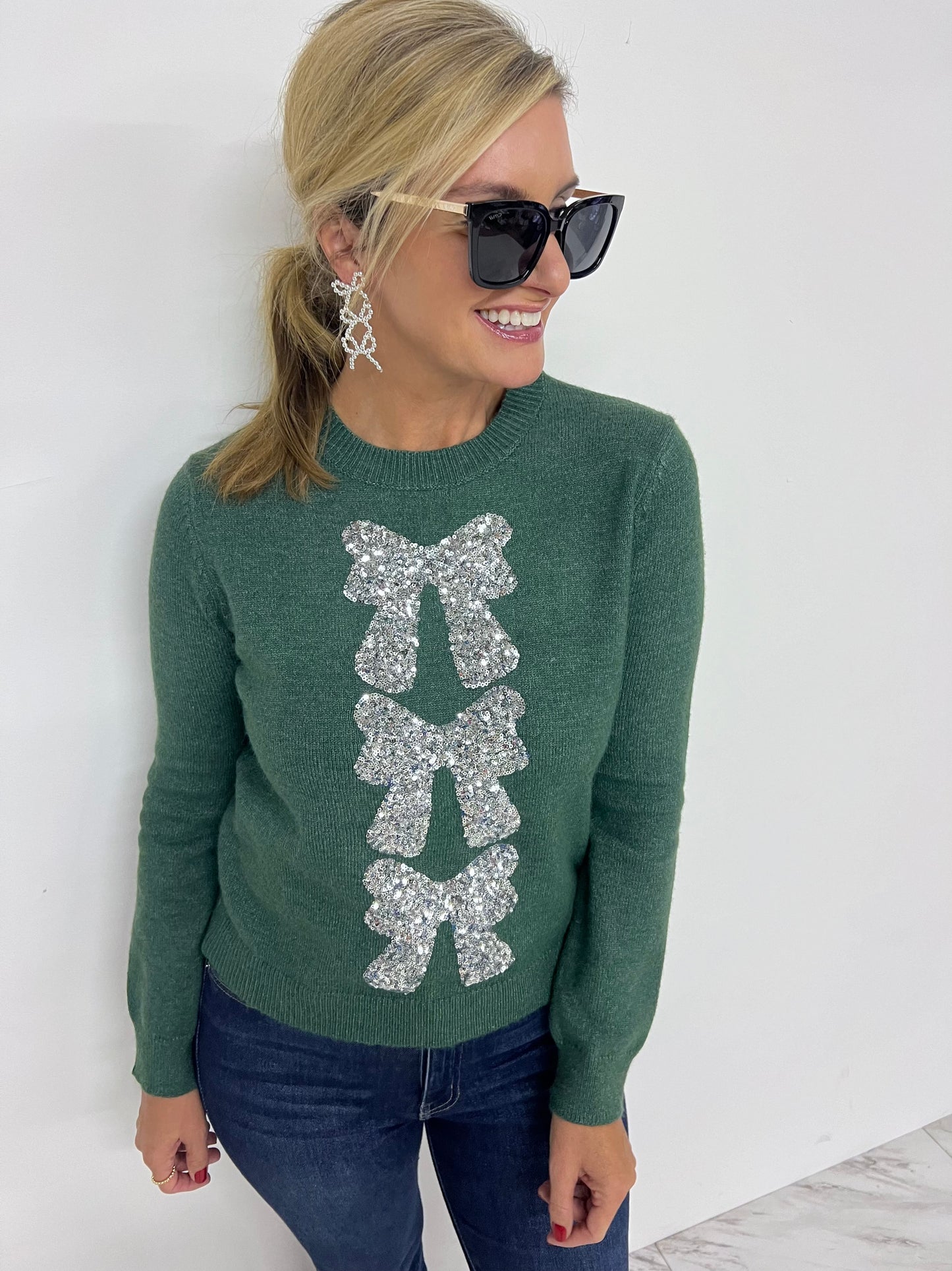 Season To Shine Bow Sweater (Green)