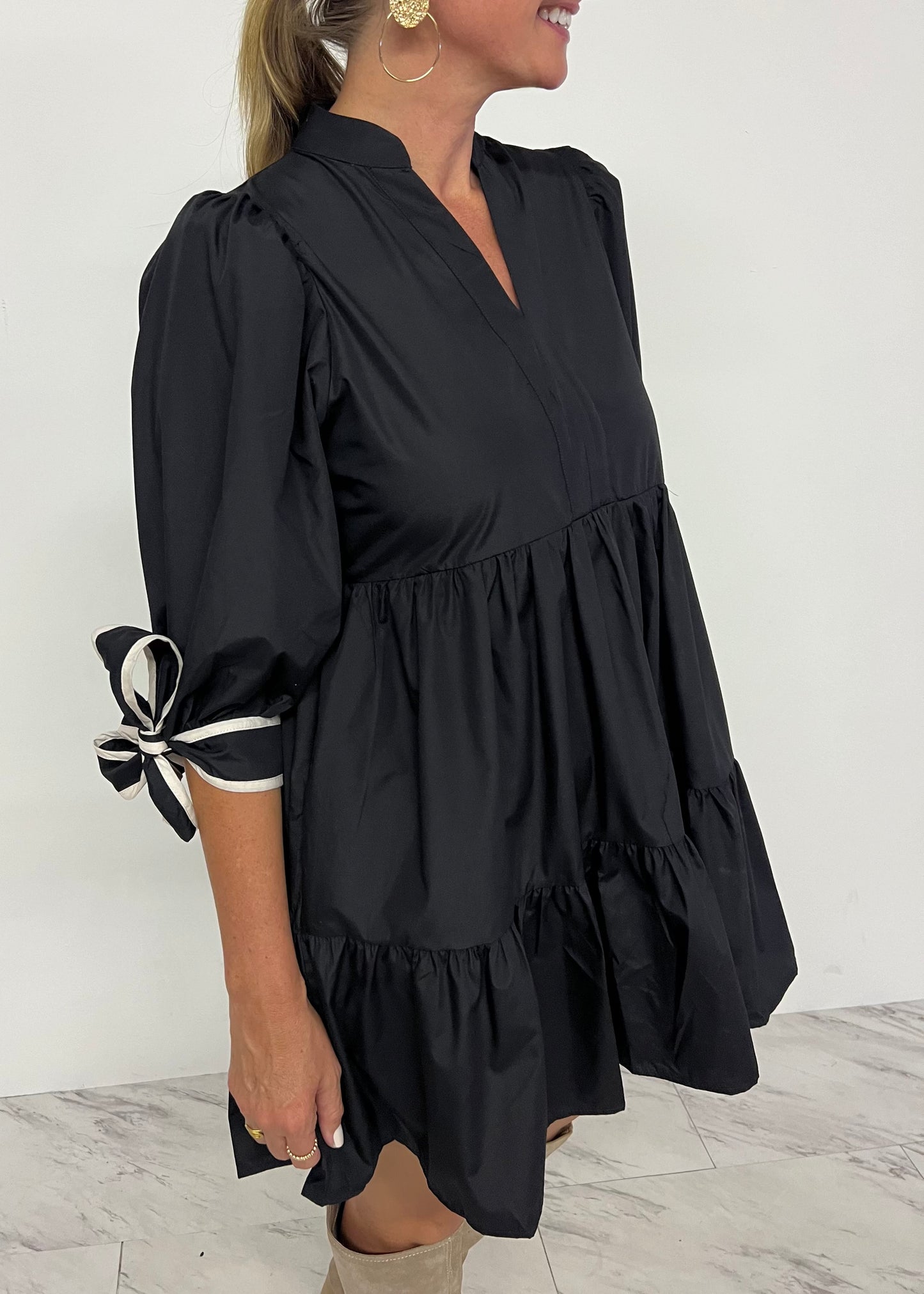 Astoria Tie Sleeve Dress (Black)