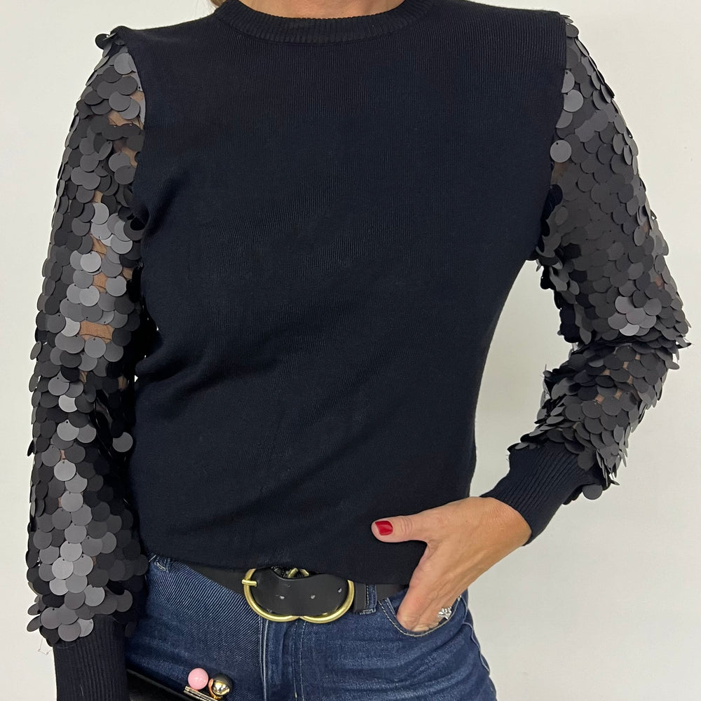 Spotlight Sequin Sleeve Sweater (Black)