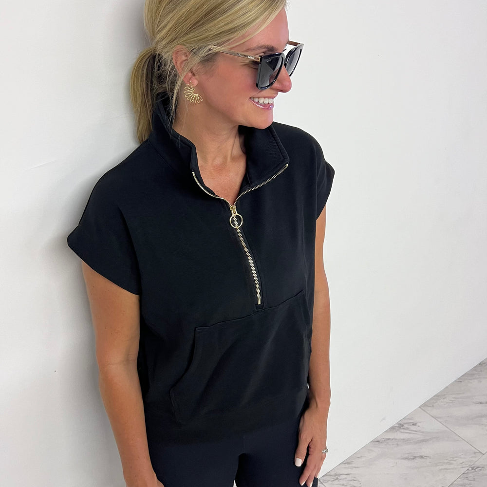 Aniston Black Zip Front Top