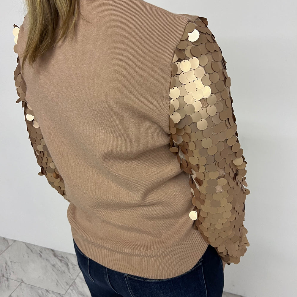 
                  
                    Spotlight Sequin Sleeve Sweater (Mocha)
                  
                