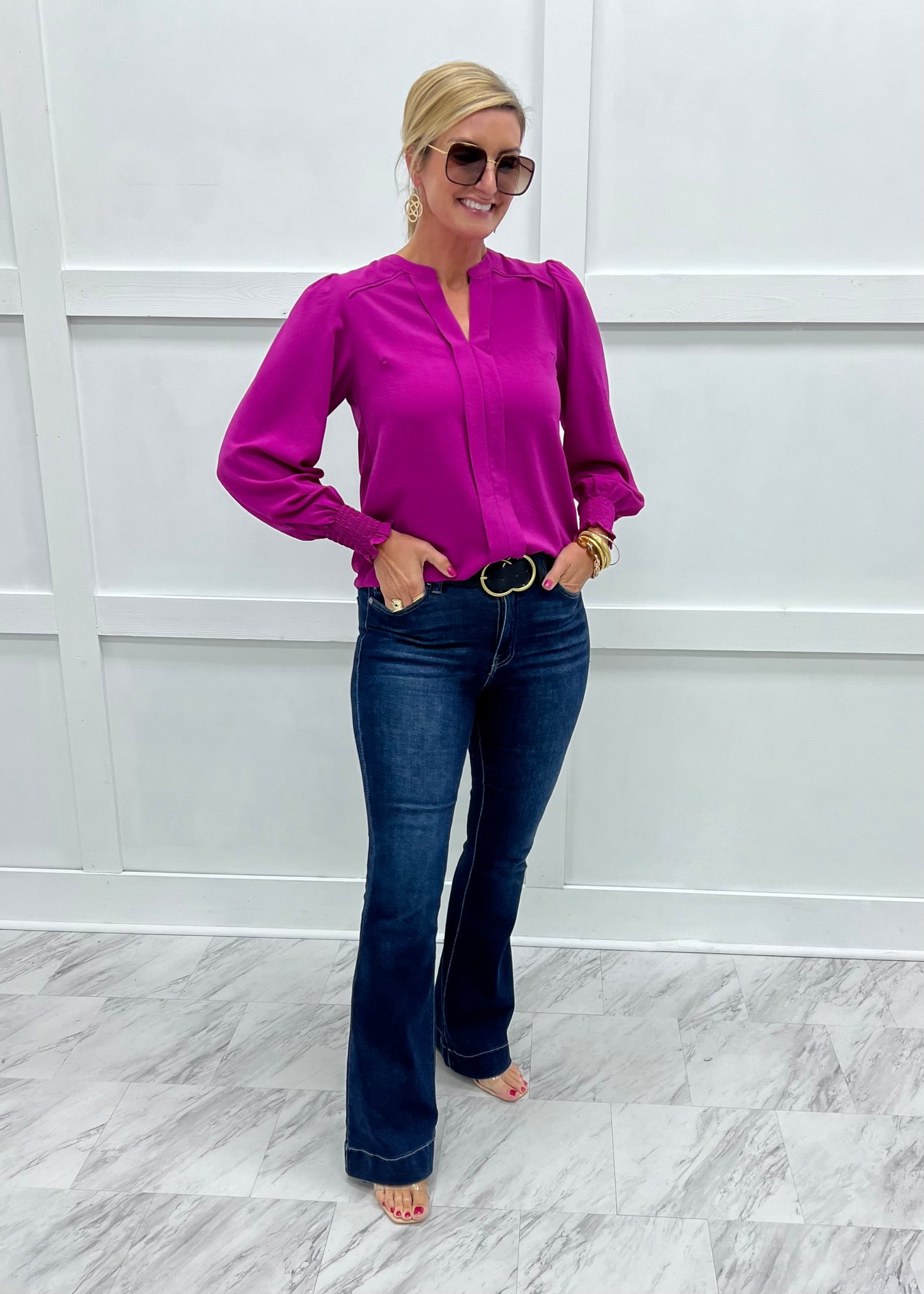 Jordan V. Neck Top (Magenta)