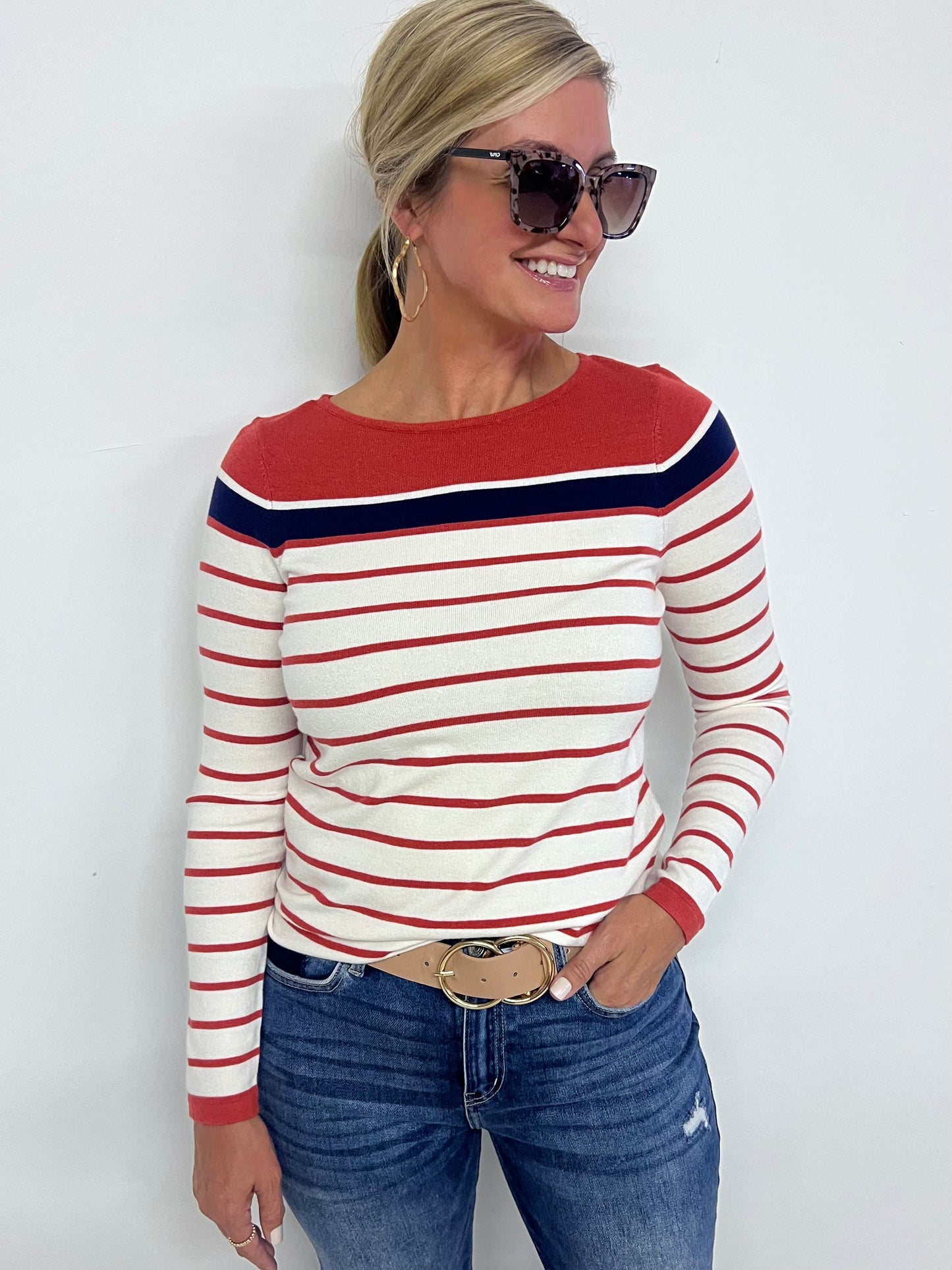 Mason Mix Stripe Sweater (Red)