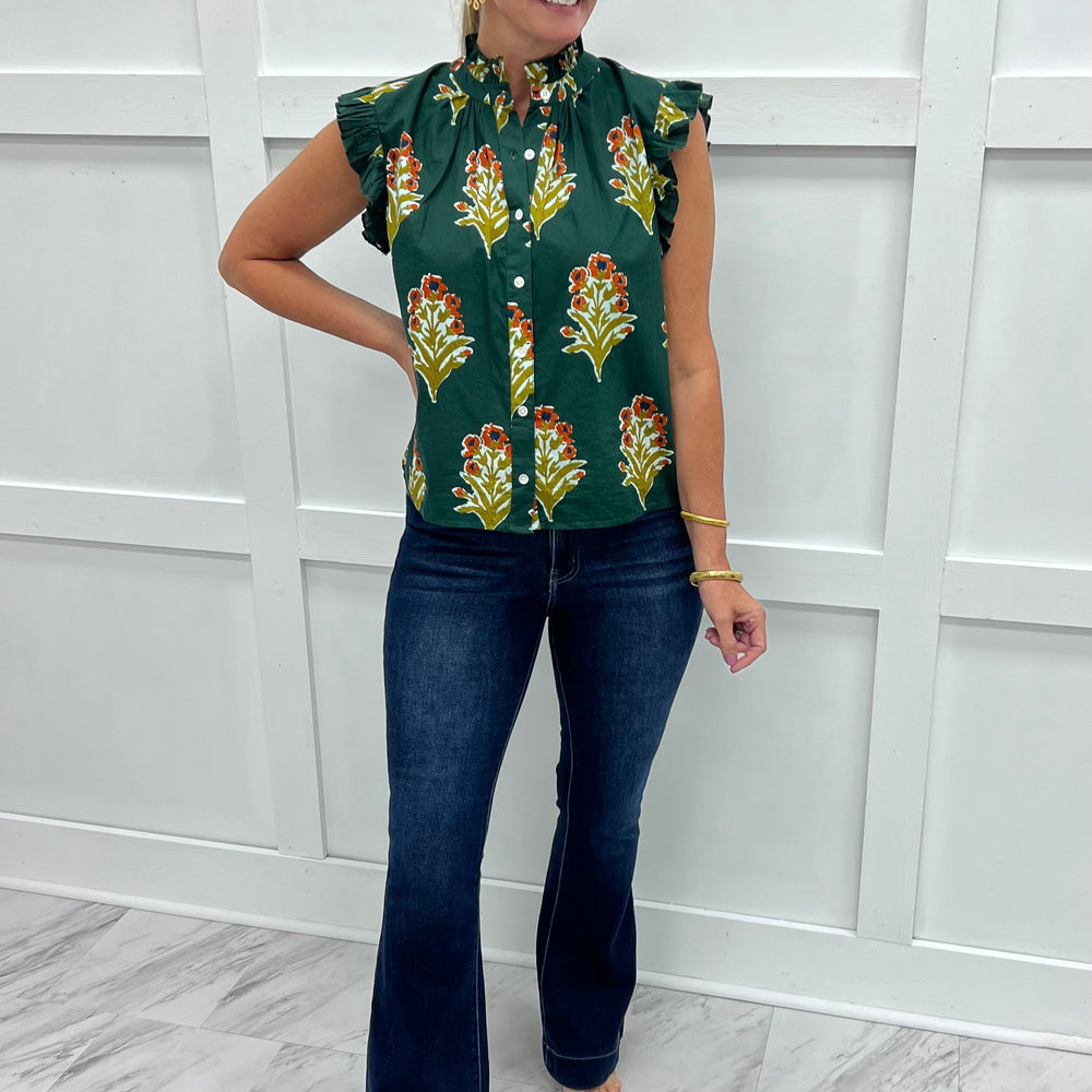 English Flower Flutter Sleeve Top