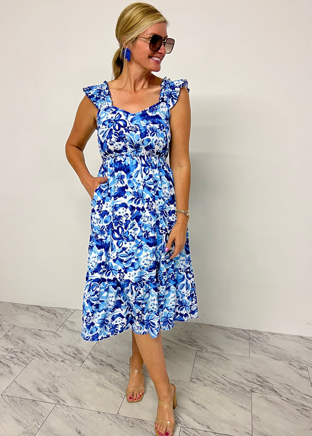 Southern Blossom Blue Floral Dress