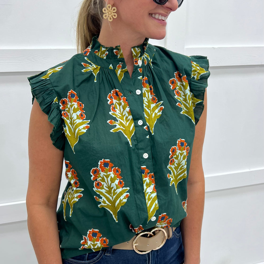 English Flower Flutter Sleeve Top
