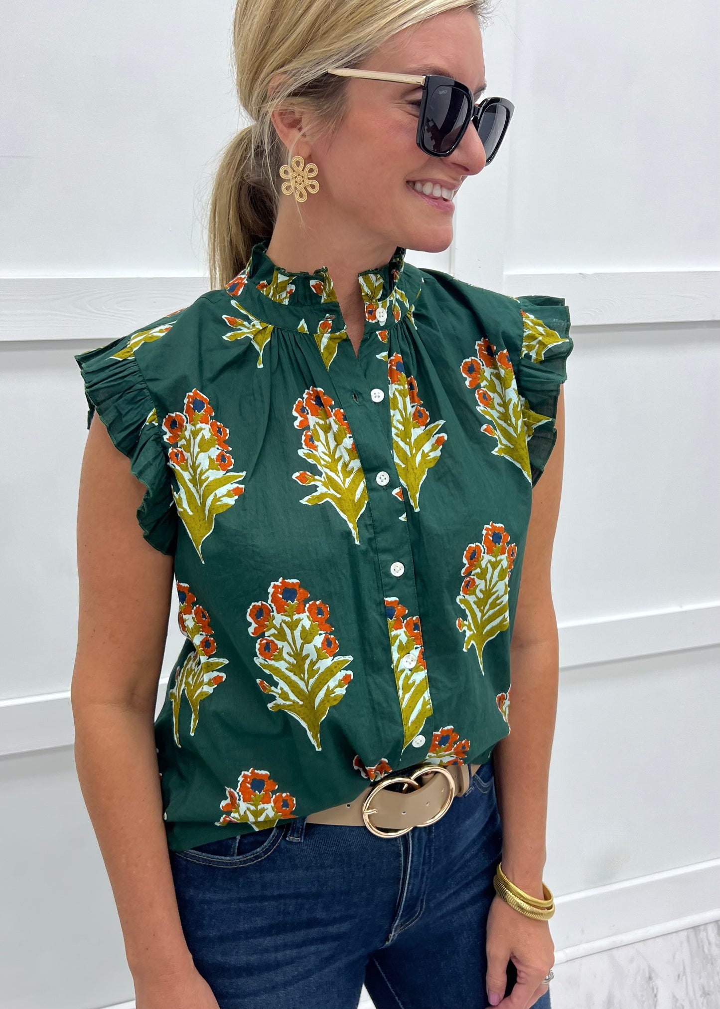 English Flower Flutter Sleeve Top
