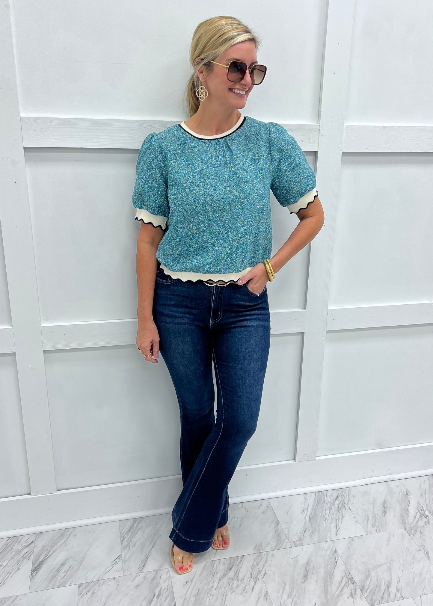 Polly Blues Short Sleeve Top