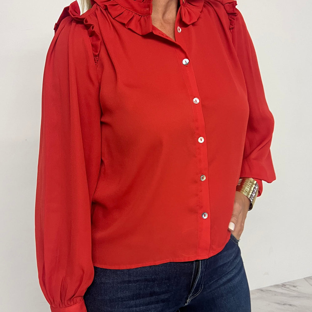 Lipstick Red Button Front Top