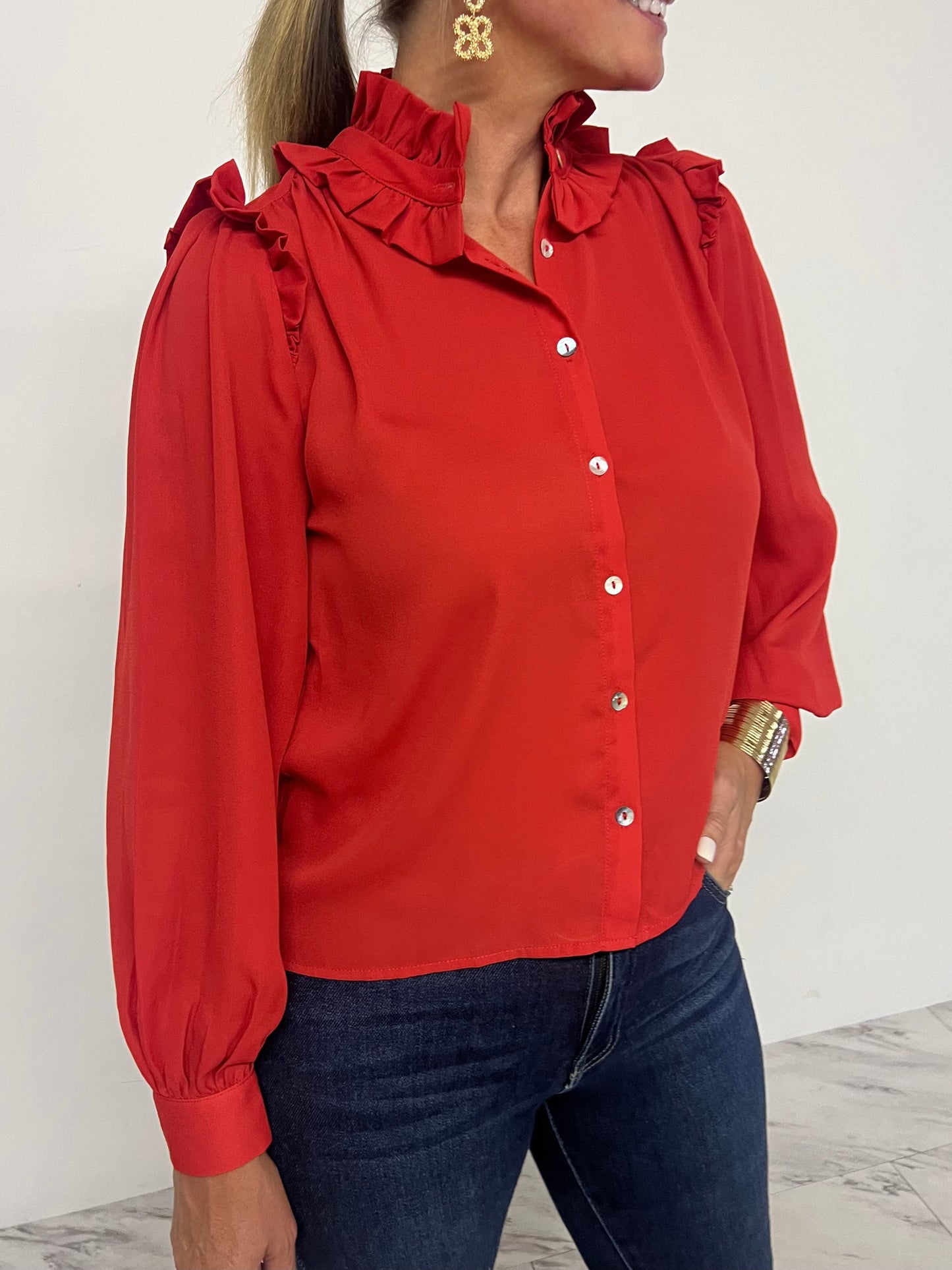 Lipstick Red Button Front Top