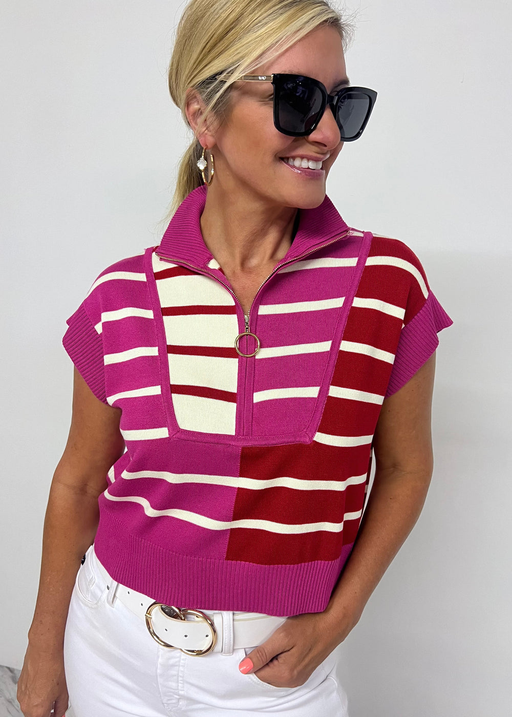 Ainsley Pink Colorblock + Zipper Detail Top - FINAL SALE