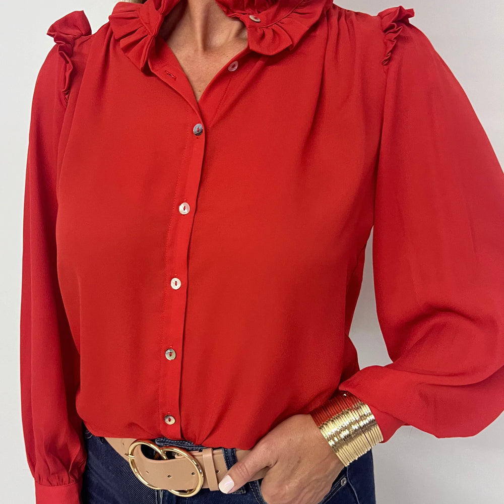 Lipstick Red Button Front Top