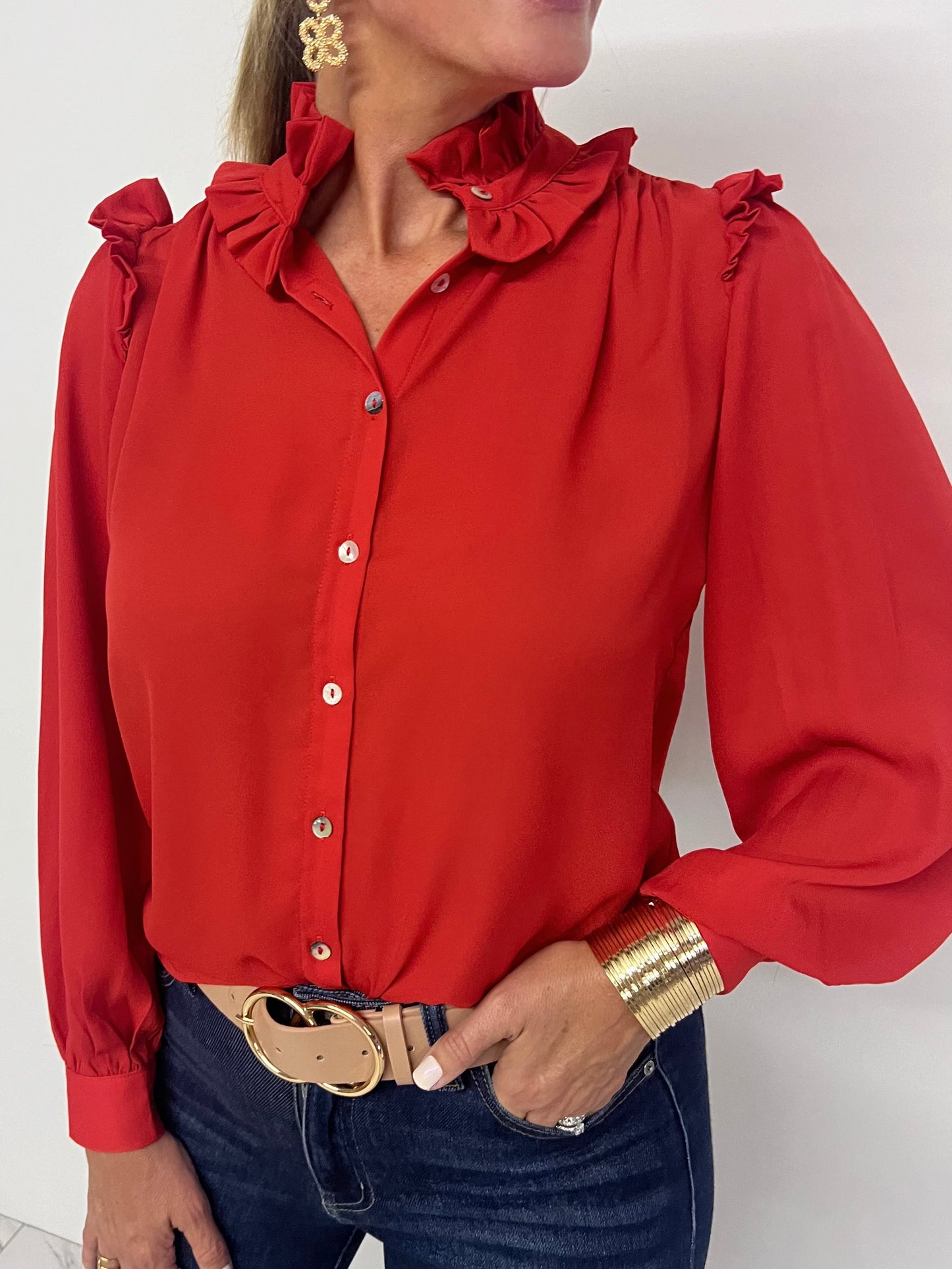 Lipstick Red Button Front Top