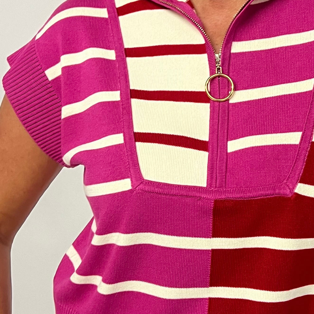 Ainsley Pink Colorblock + Zipper Detail Top - FINAL SALE