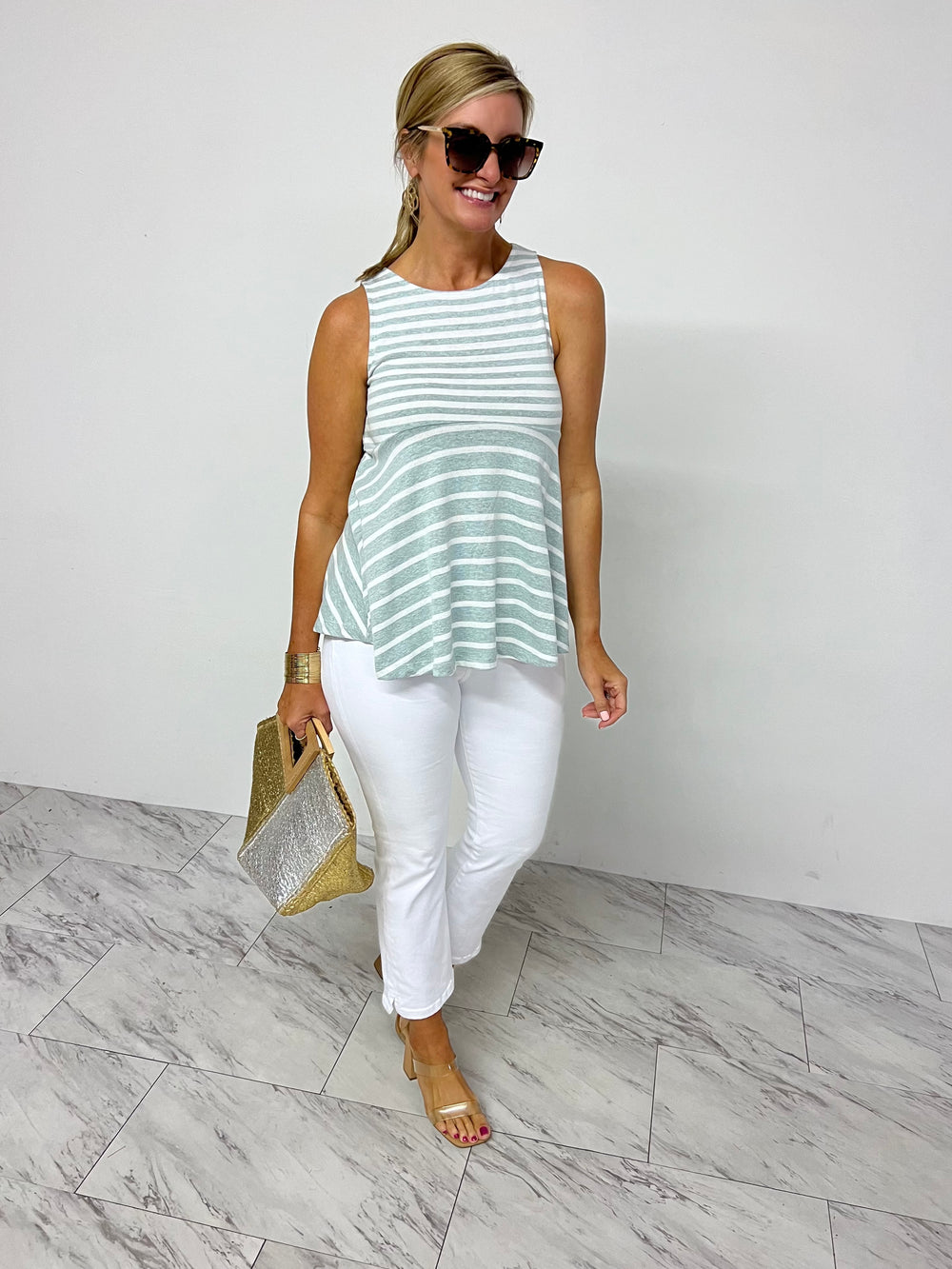 Chicago Stripe Tank Top (Sea Foam) - FINAL SALE