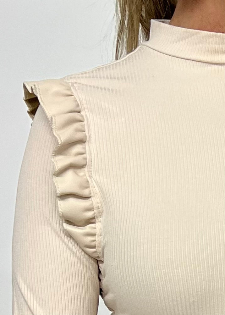 Kaia Leather Detail Top (Beige)-FINAL SALE