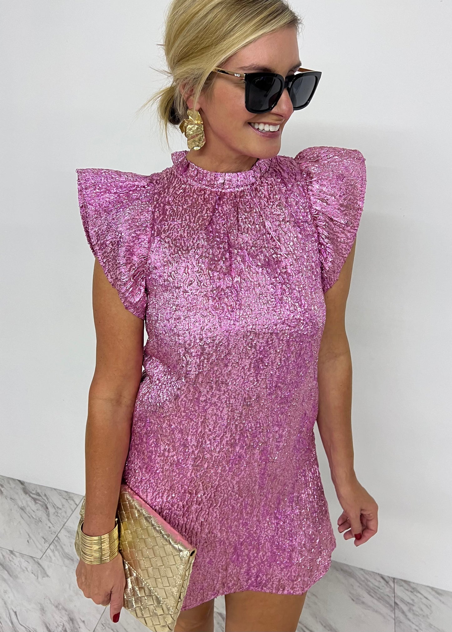 Festive in Fuchsia Metallic Dress