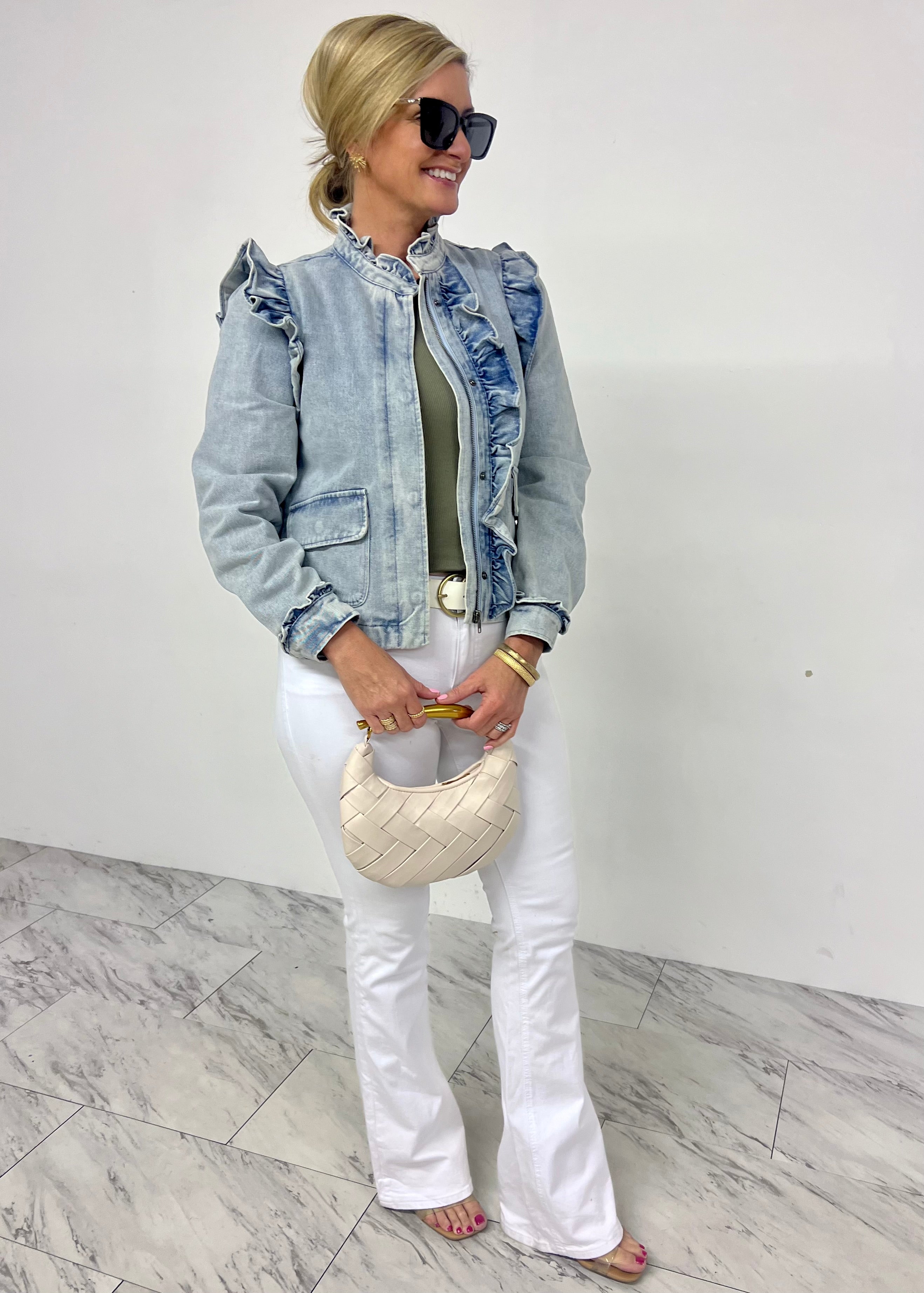 Austin Ruffle Denim Jacket – shop chartreuse