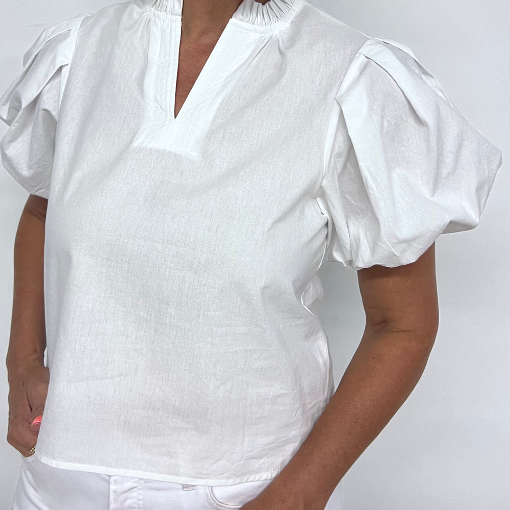 Saylor Woven V.Neck Top (White) - FINAL SALE