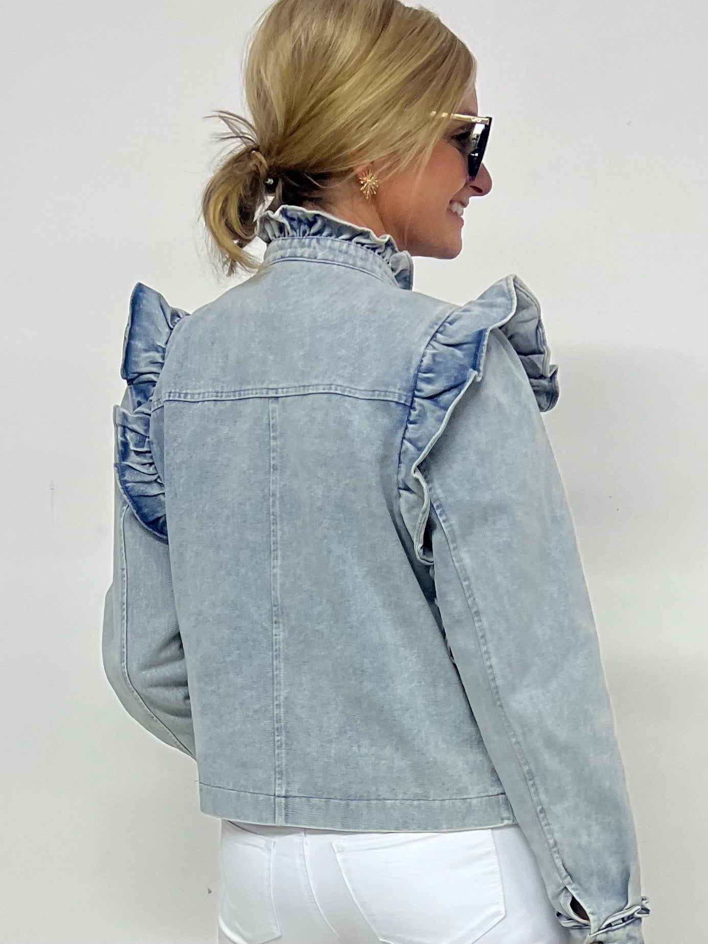 Austin Ruffle Denim Jacket – shop chartreuse