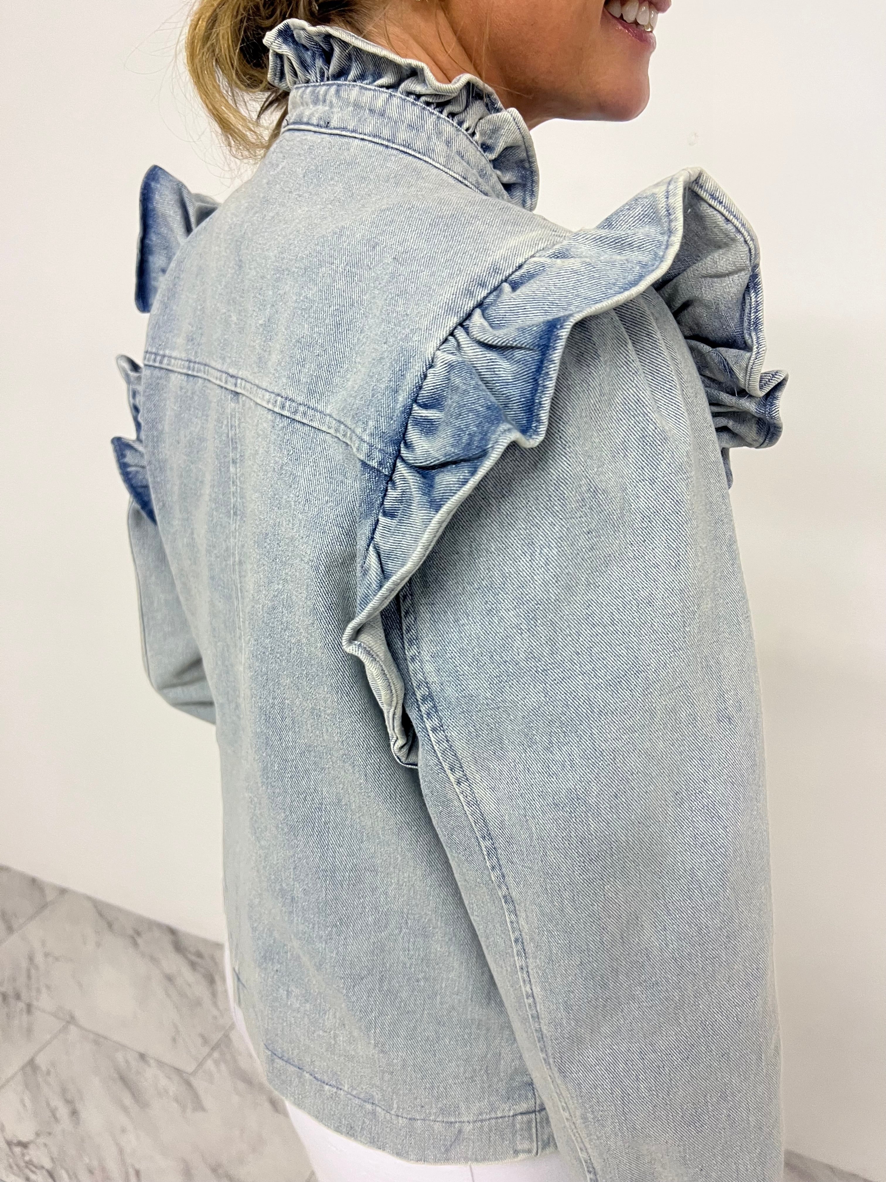 Austin Ruffle Denim Jacket – shop chartreuse