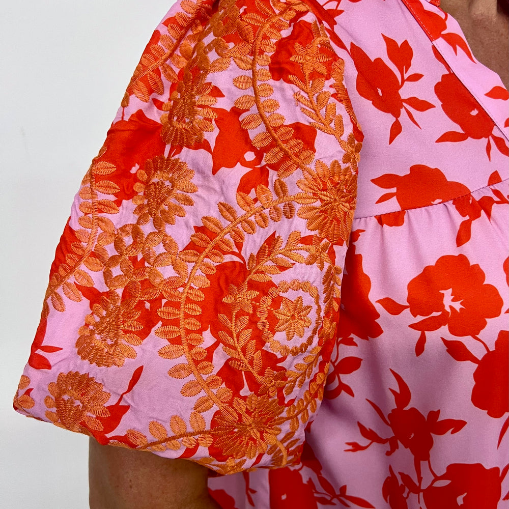 
                  
                    Karlie Pink Mix Embroidered Sleeve Top
                  
                