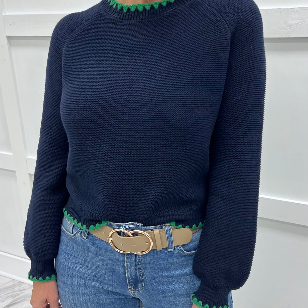 North Navy + Green Stitch Sweater