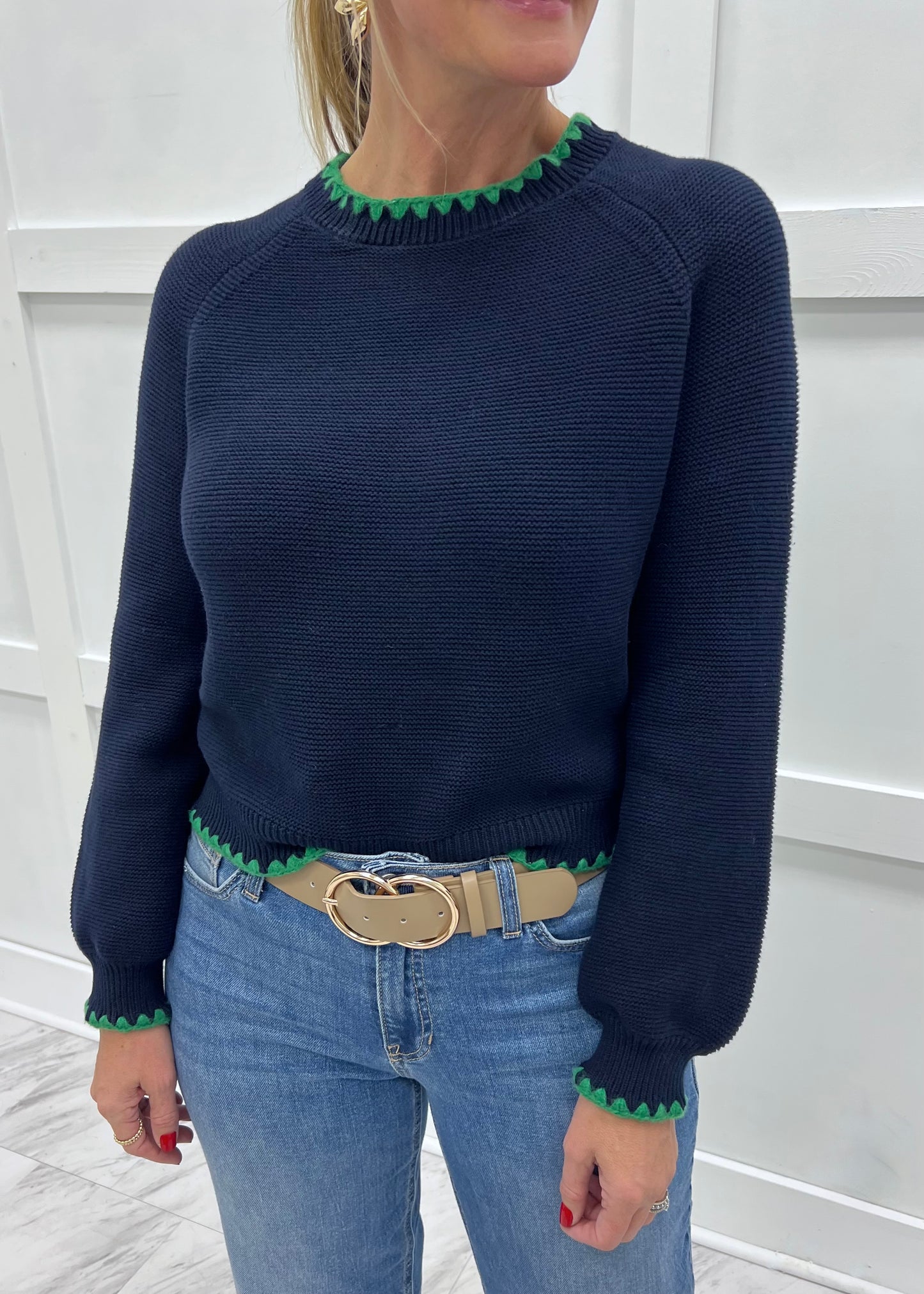 North Navy + Green Stitch Sweater