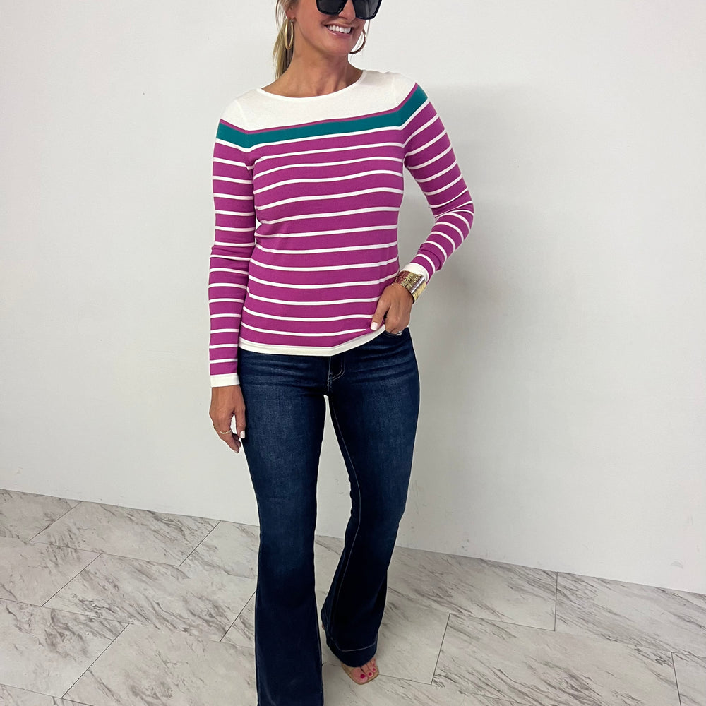 Mason Mix Stripe Sweater (Magenta)