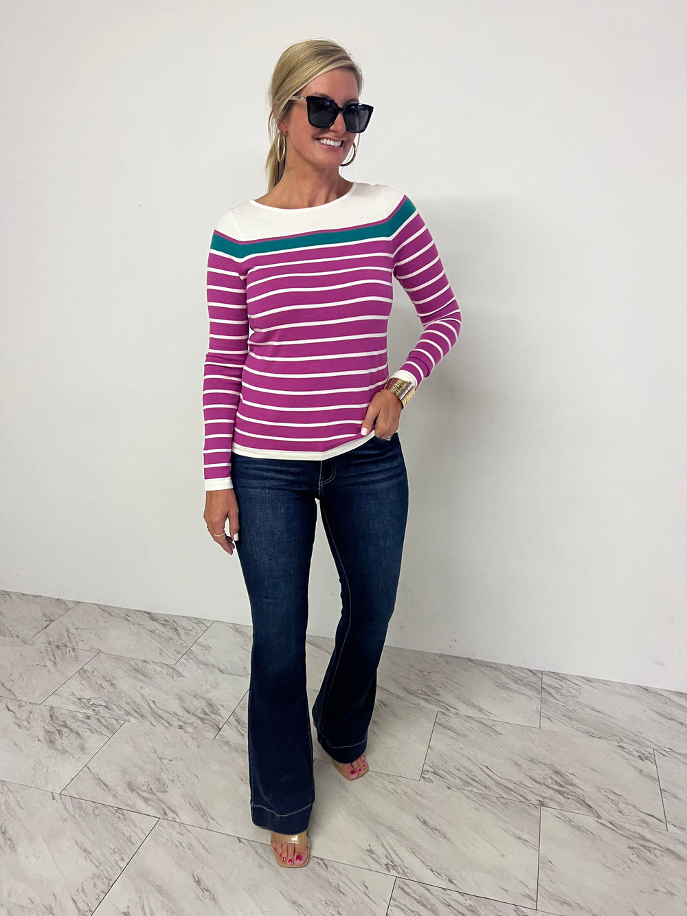 Mason Mix Stripe Sweater (Magenta)