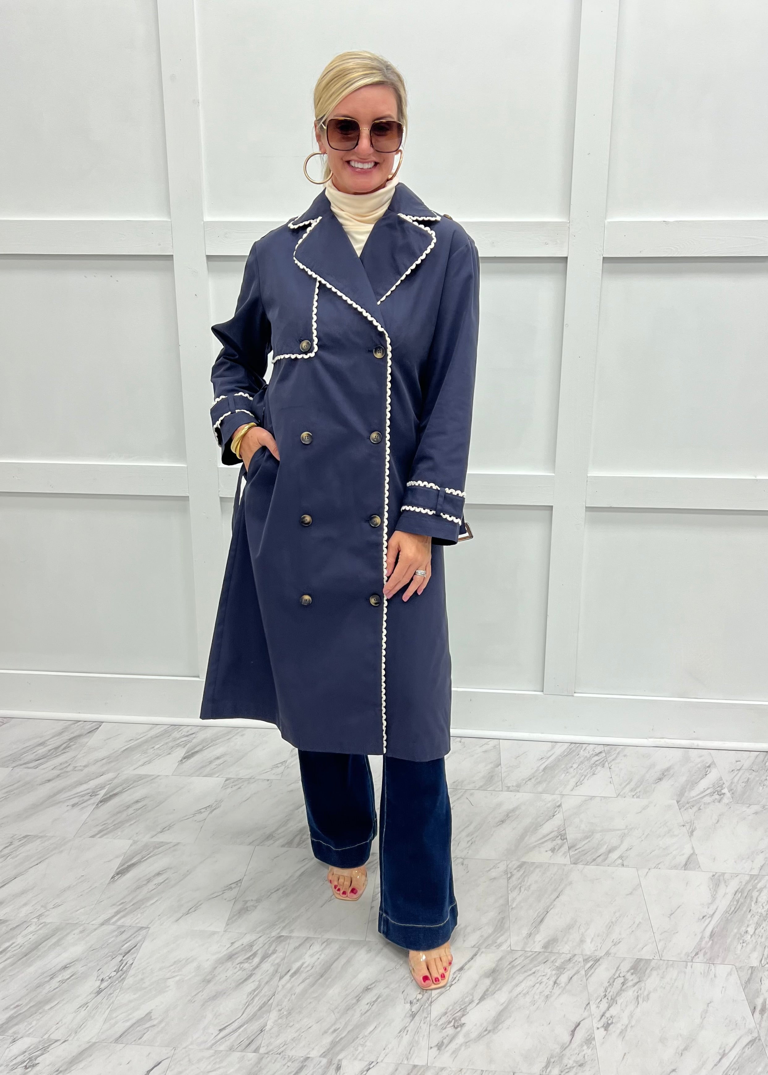 Mable Navy Trench Coat – shop chartreuse