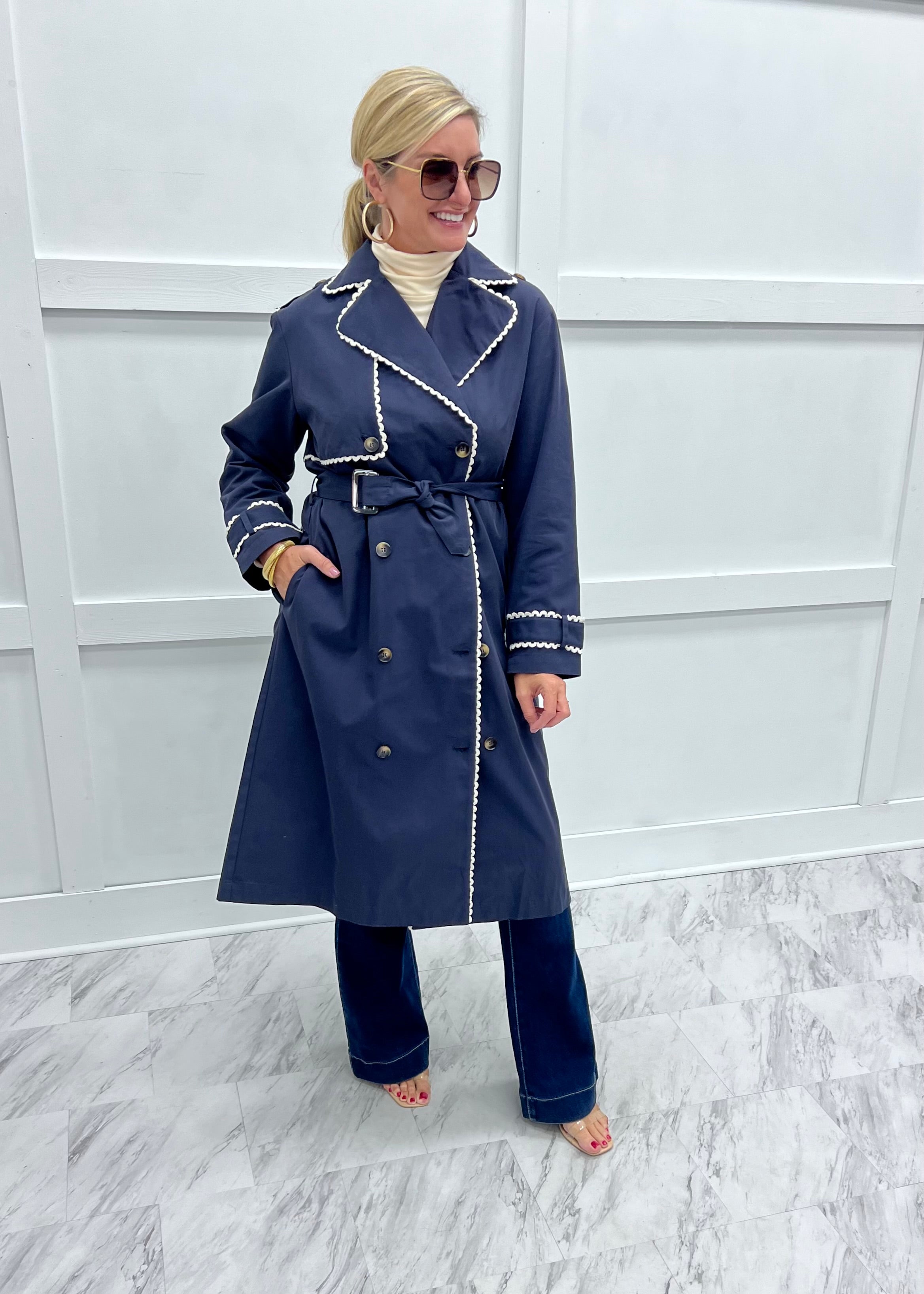 Mable Navy Trench Coat – shop chartreuse