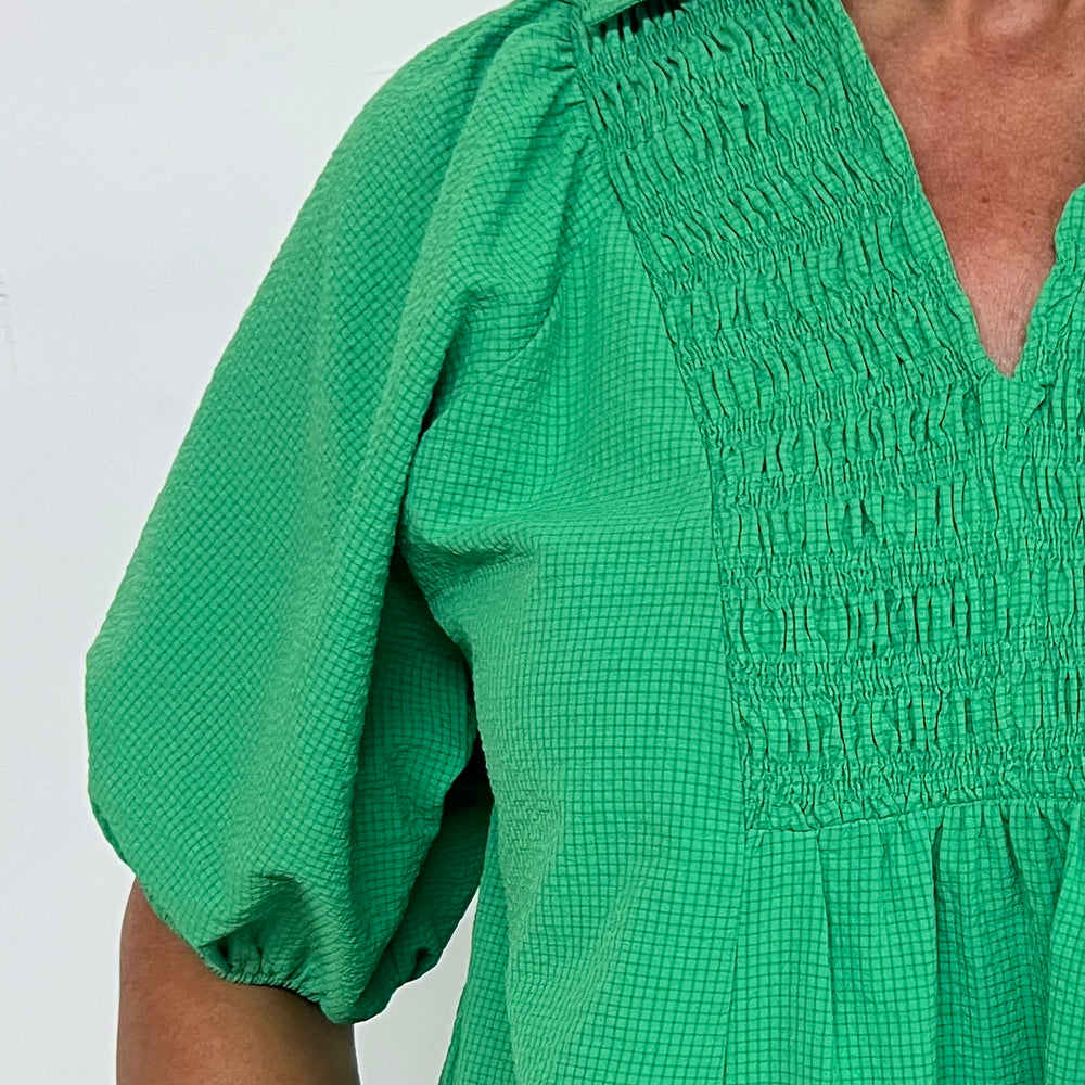 Serena Green Smocked Top
