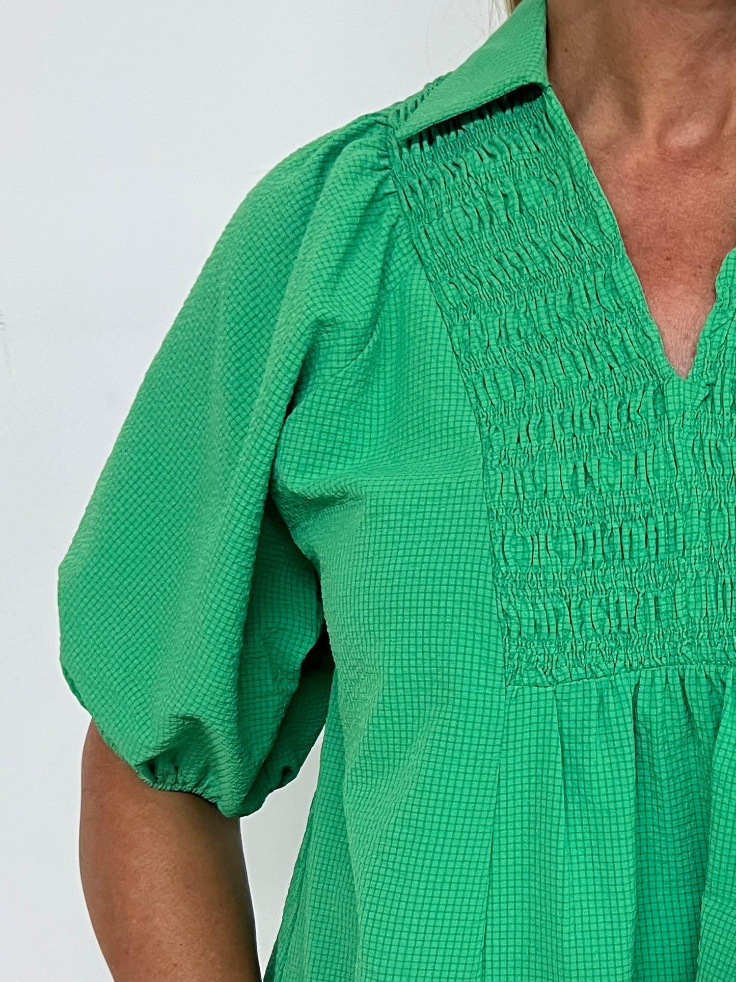 Serena Green Smocked Top