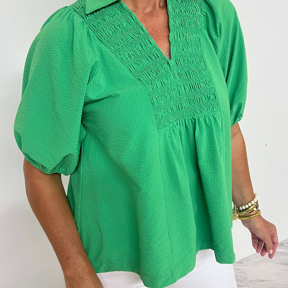 Serena Green Smocked Top