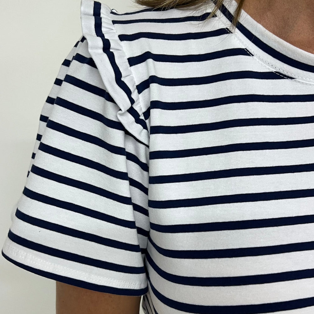 
                  
                    Savina Stripe + Ruffle Sleeve Top (Navy Stripe)
                  
                