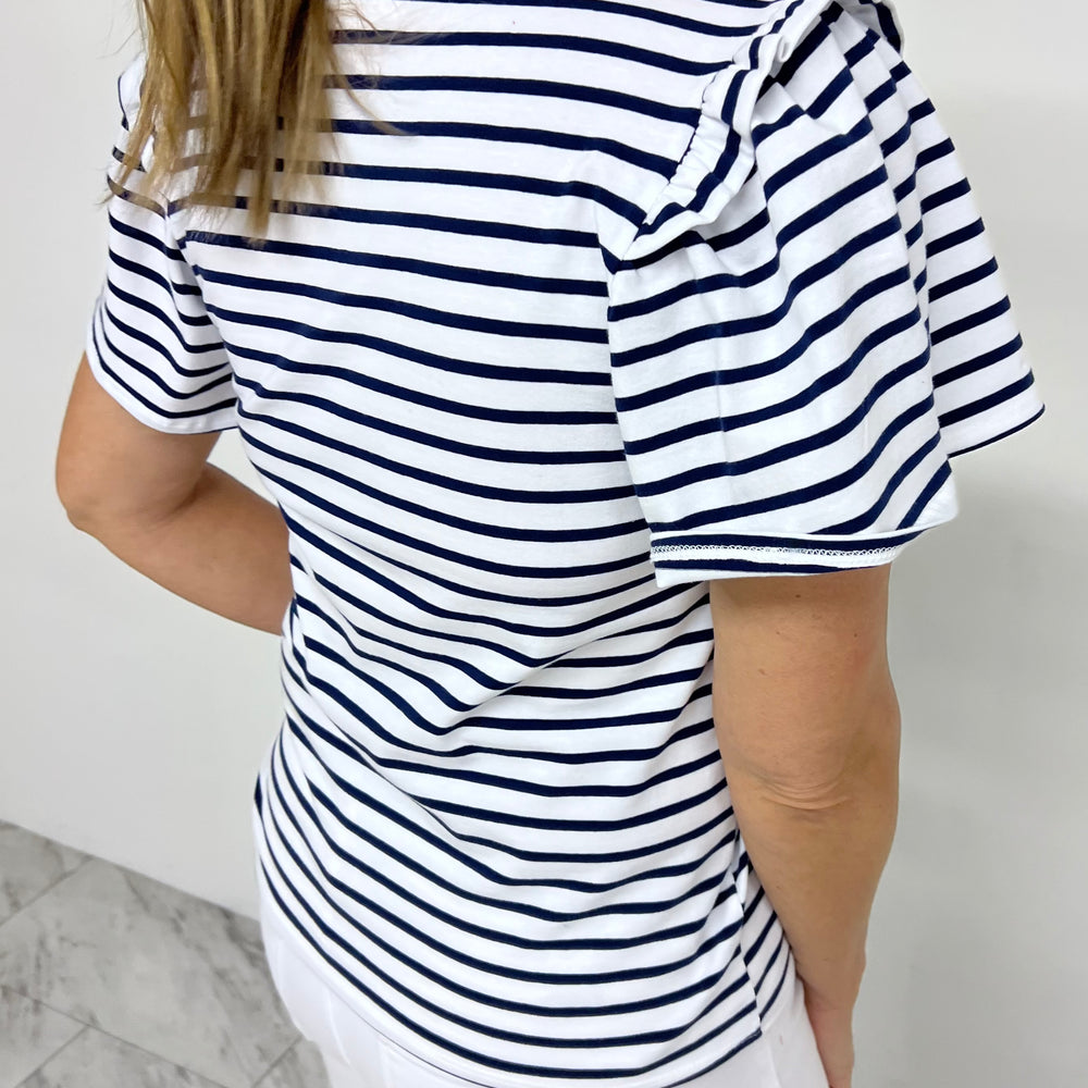 
                  
                    Savina Stripe + Ruffle Sleeve Top (Navy Stripe)
                  
                