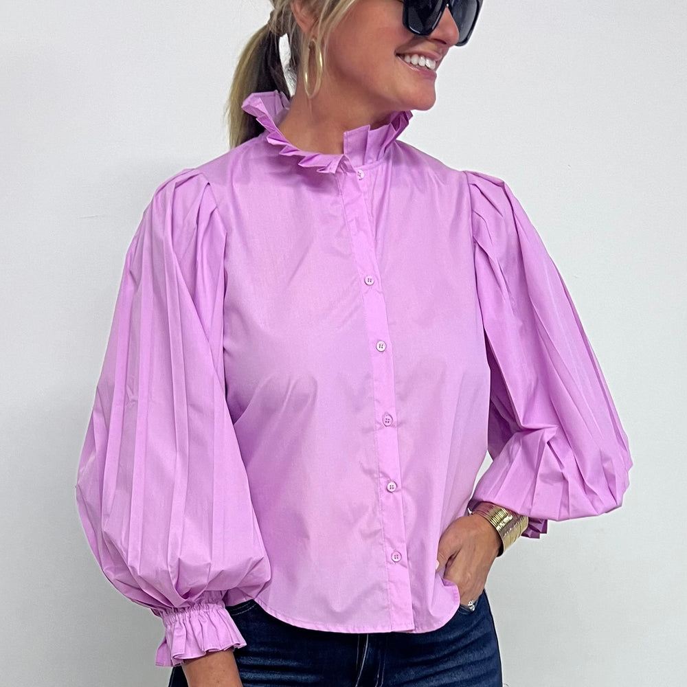 Lush Lavender Pleat Sleeve Top - FINAL SALE