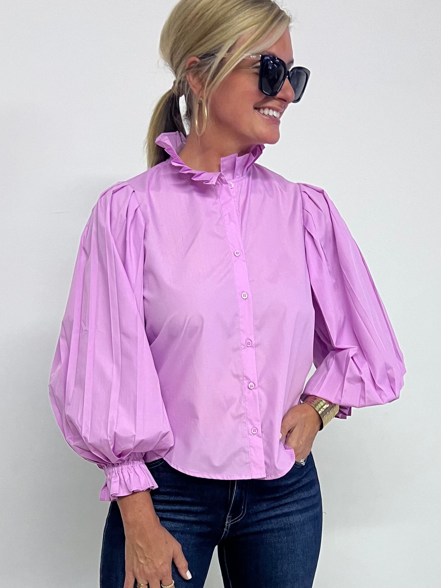 Lush Lavender Pleat Sleeve Top - FINAL SALE