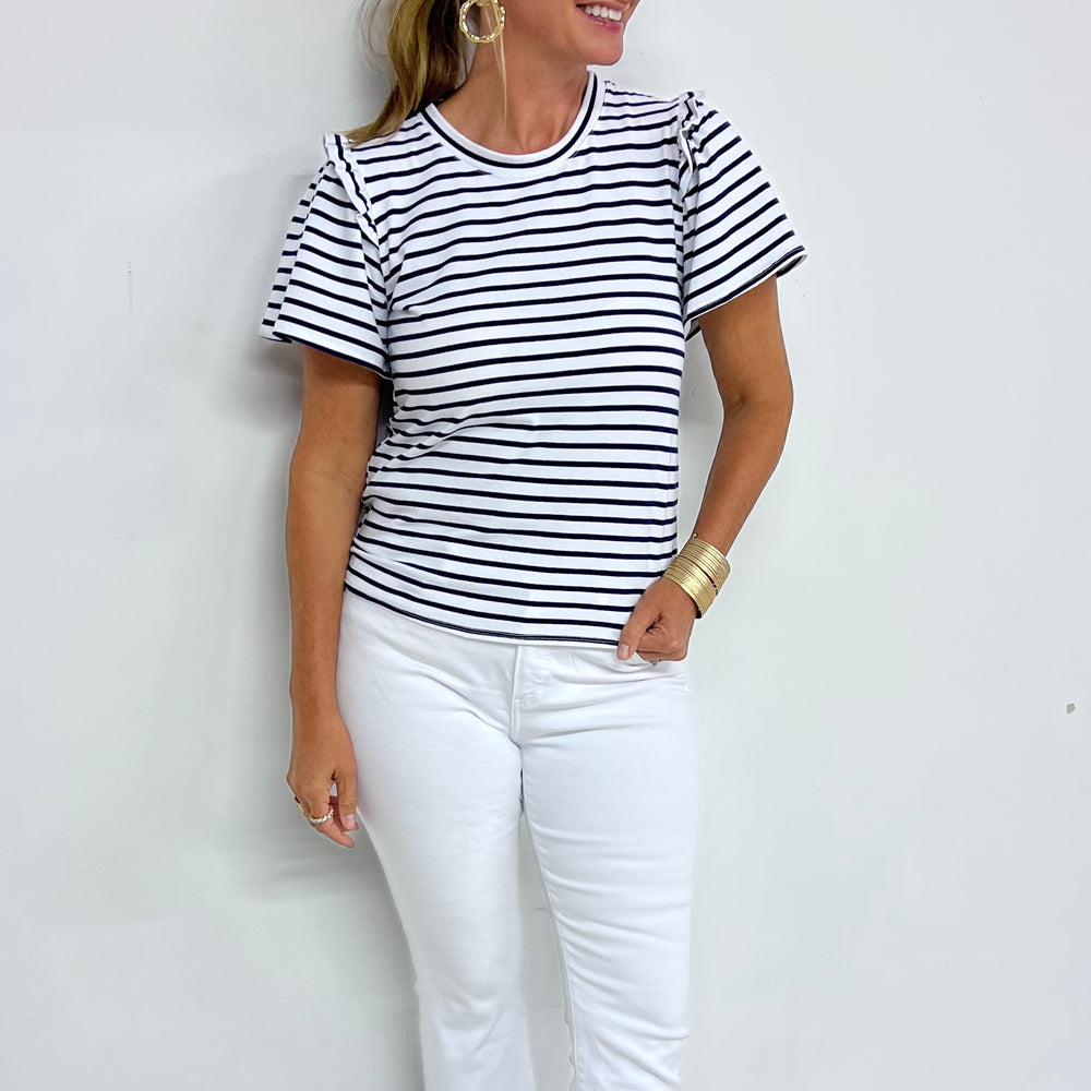 
                  
                    Savina Stripe + Ruffle Sleeve Top (Navy Stripe)
                  
                