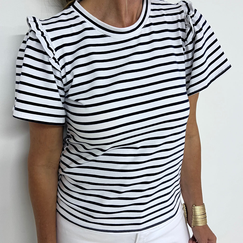 
                  
                    Savina Stripe + Ruffle Sleeve Top (Navy Stripe)
                  
                