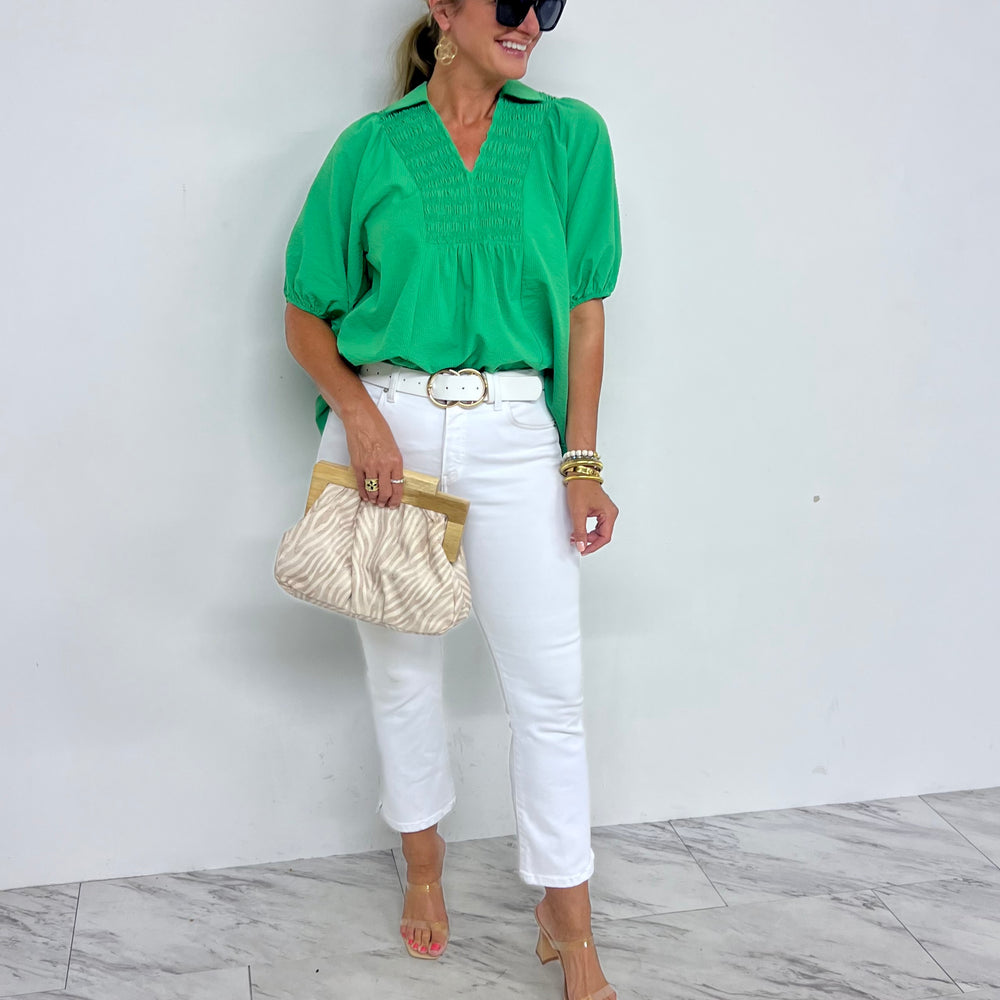 
                  
                    Serena Green Smocked Top
                  
                