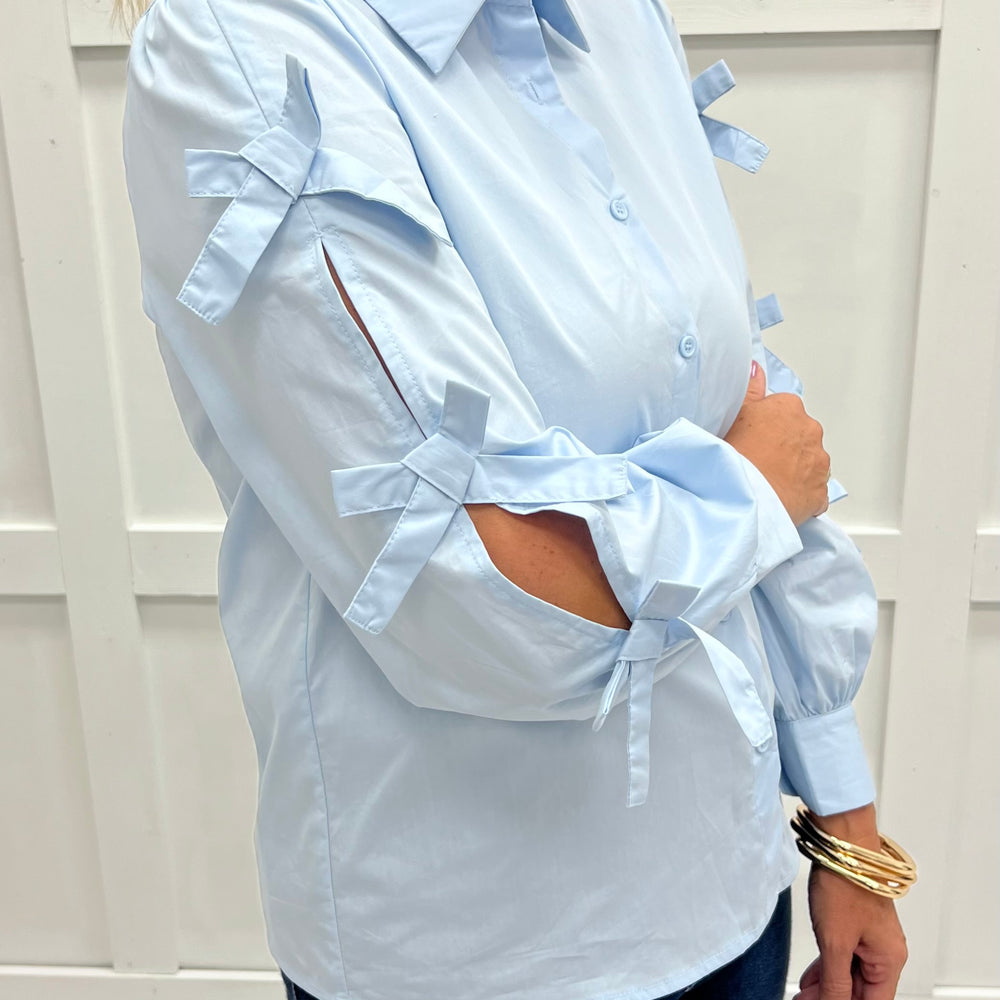 Oxford Bow Button Front Top (Blue)