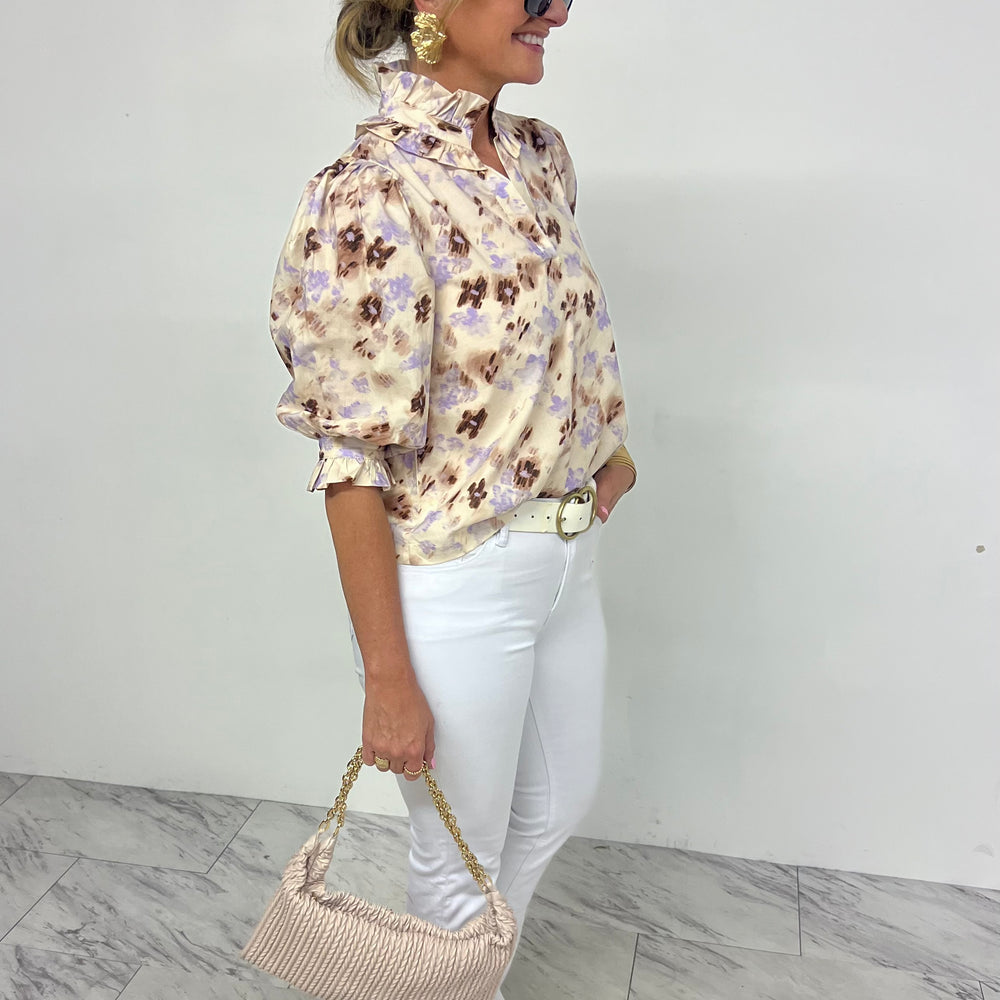 
                  
                    Flora Flower Ruffle Neck Top
                  
                