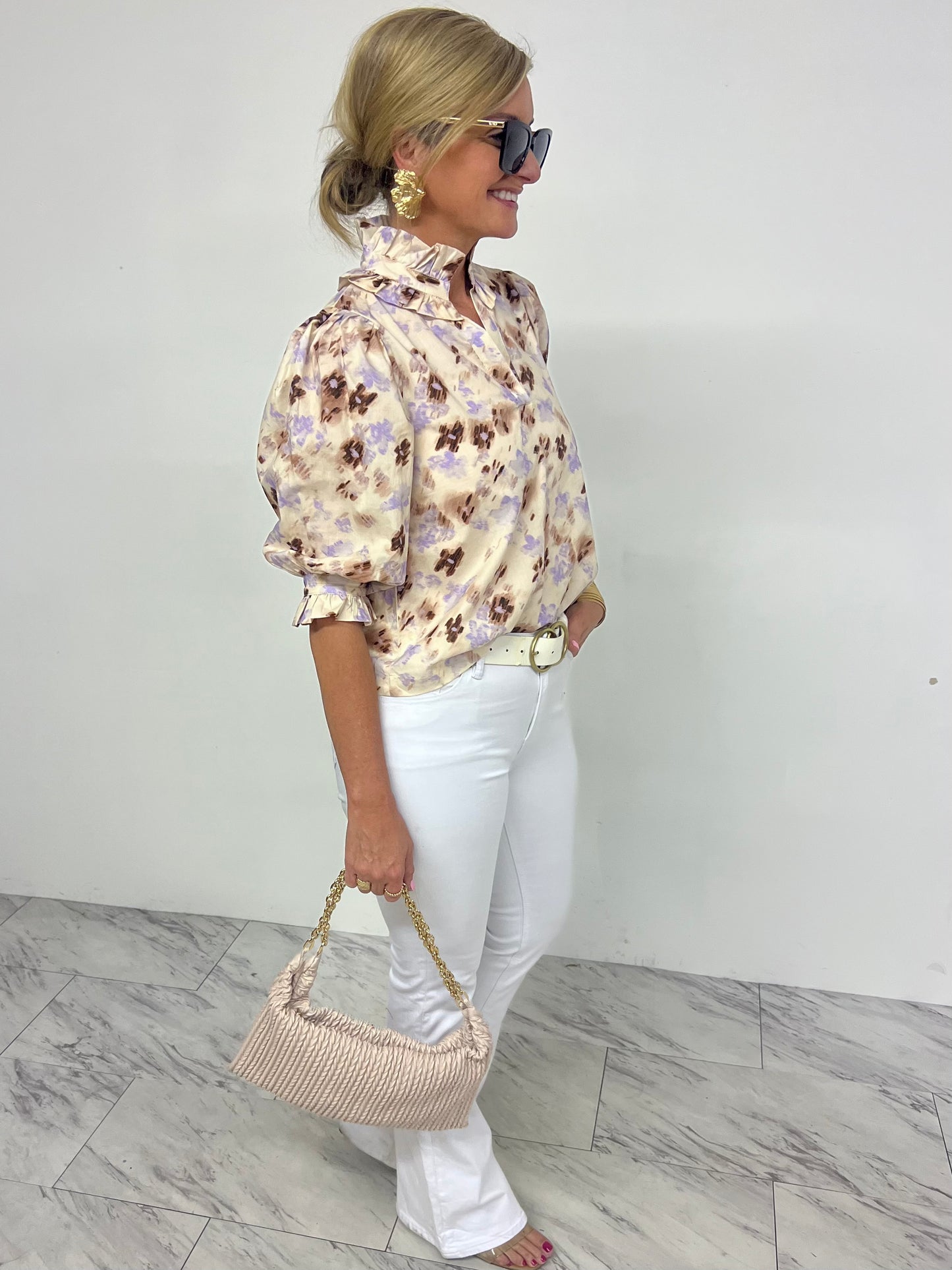 Flora Flower Ruffle Neck Top