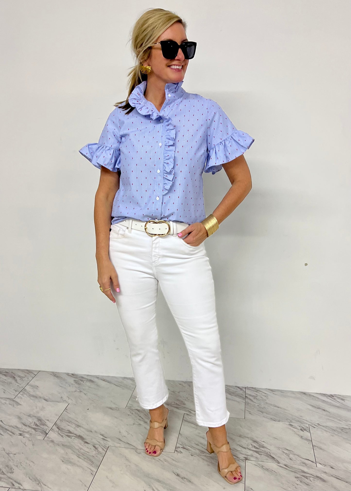 Gloria Ruffle + Embroidered Top