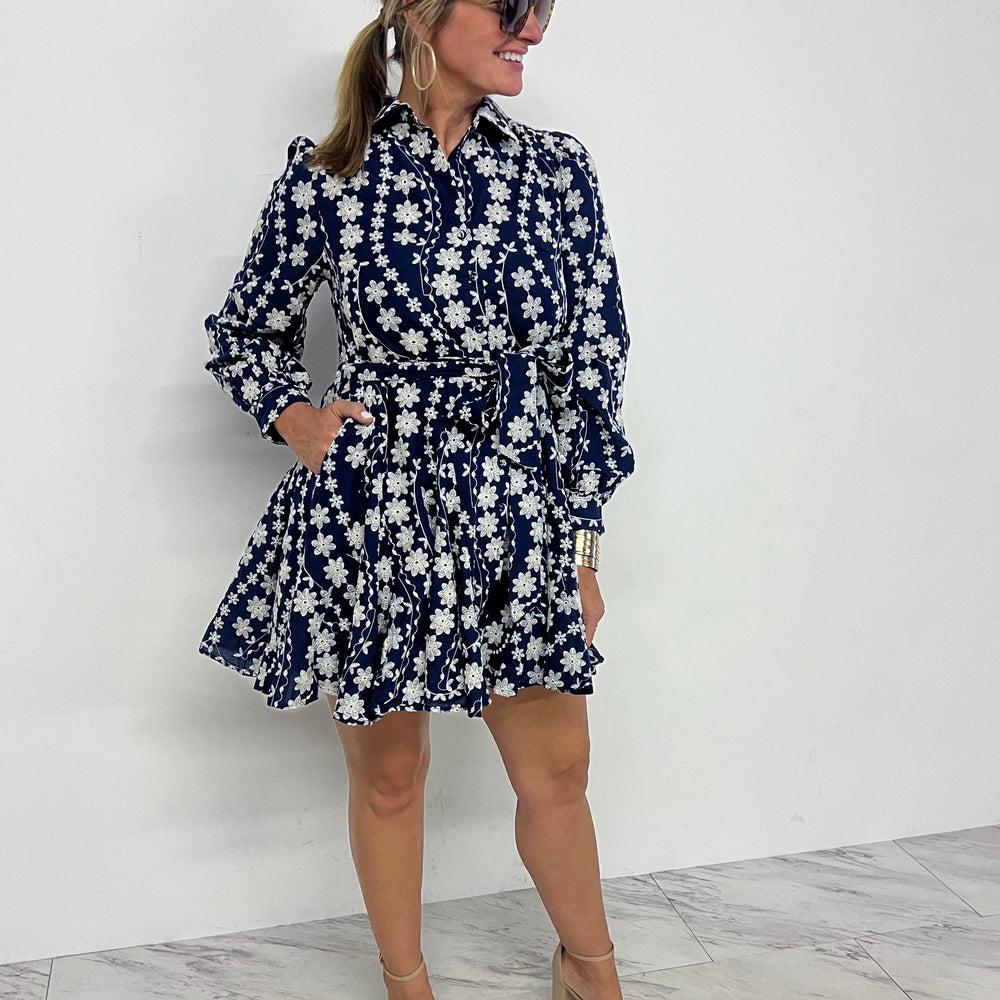 
                      
                        Natalia Navy Floral Embroidered Dress
                      
                    