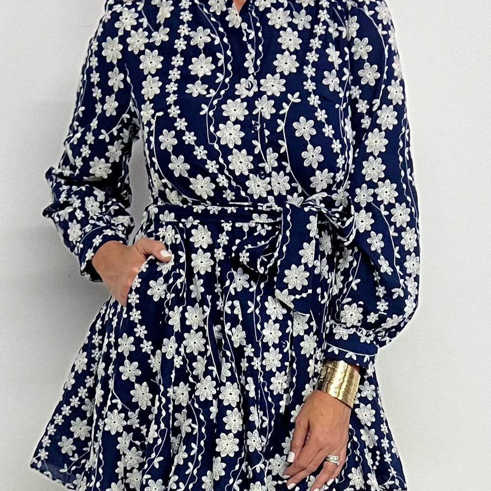 Natalia Navy Floral Embroidered Dress